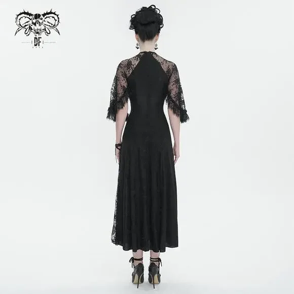 Devil Fashion Gothic Victorian 1930s 'Birds of a Feather' Lace Maxi Gown Dress - Picture 15 of 16